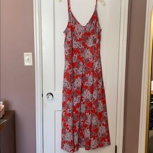 Vince Camuto orange-red floral sun dress — VGUC